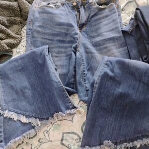 Judy Blue Flare Jeans with Frayed Hem